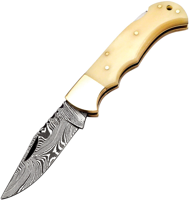 Lockback Damascus Bone