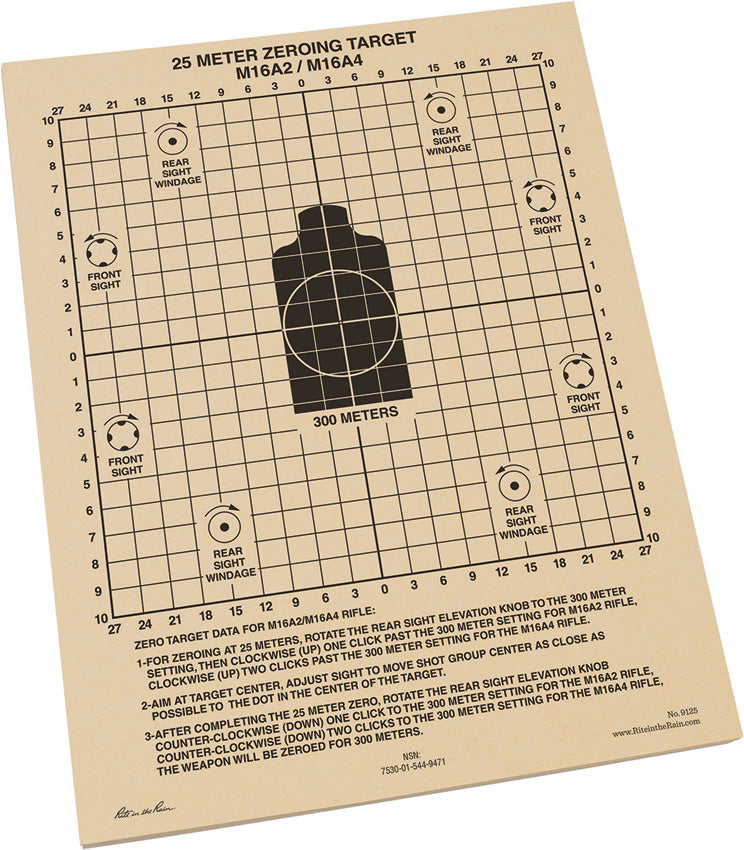 25m Zeroing Target Sheets 100