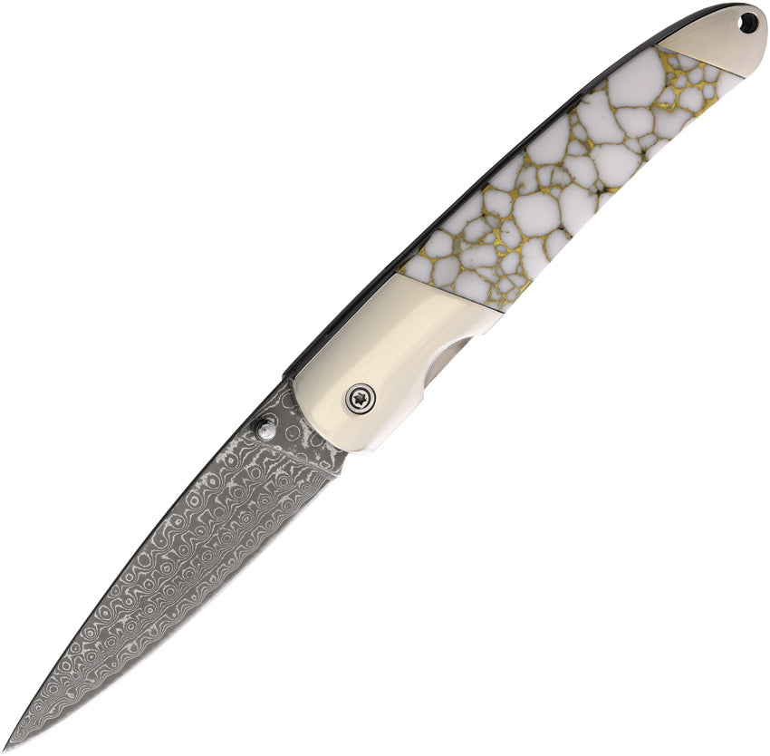 Damascus Linerlock White/Gold  DJS70 WHITE GOLD