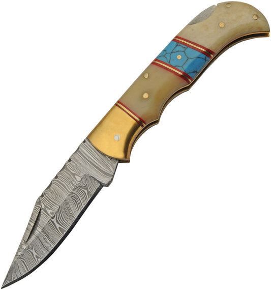 Lockback Bone/Turquoise