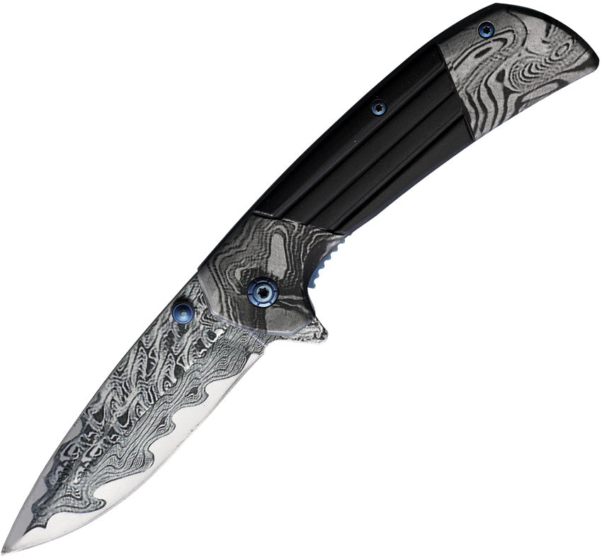 Damascus Etched Linerlock A/O 10-A54BKD