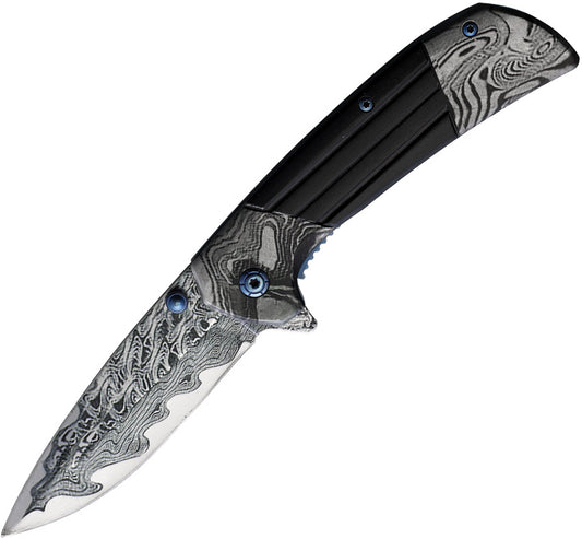 Damascus Etched Linerlock A/O 10-A54BKD