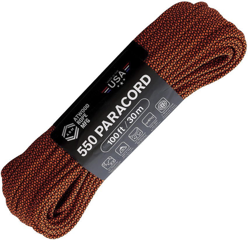 Parachute Cord Diamond Org C550 DIAMOND BLK W/ NEON ORANG